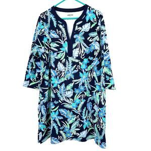 Lands' End size XL long sleeve floral print dress v neck knee length nylon blend